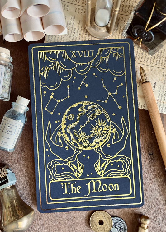 Carte de Tarot "The Moon" ~ La lune (Gold Foil)
