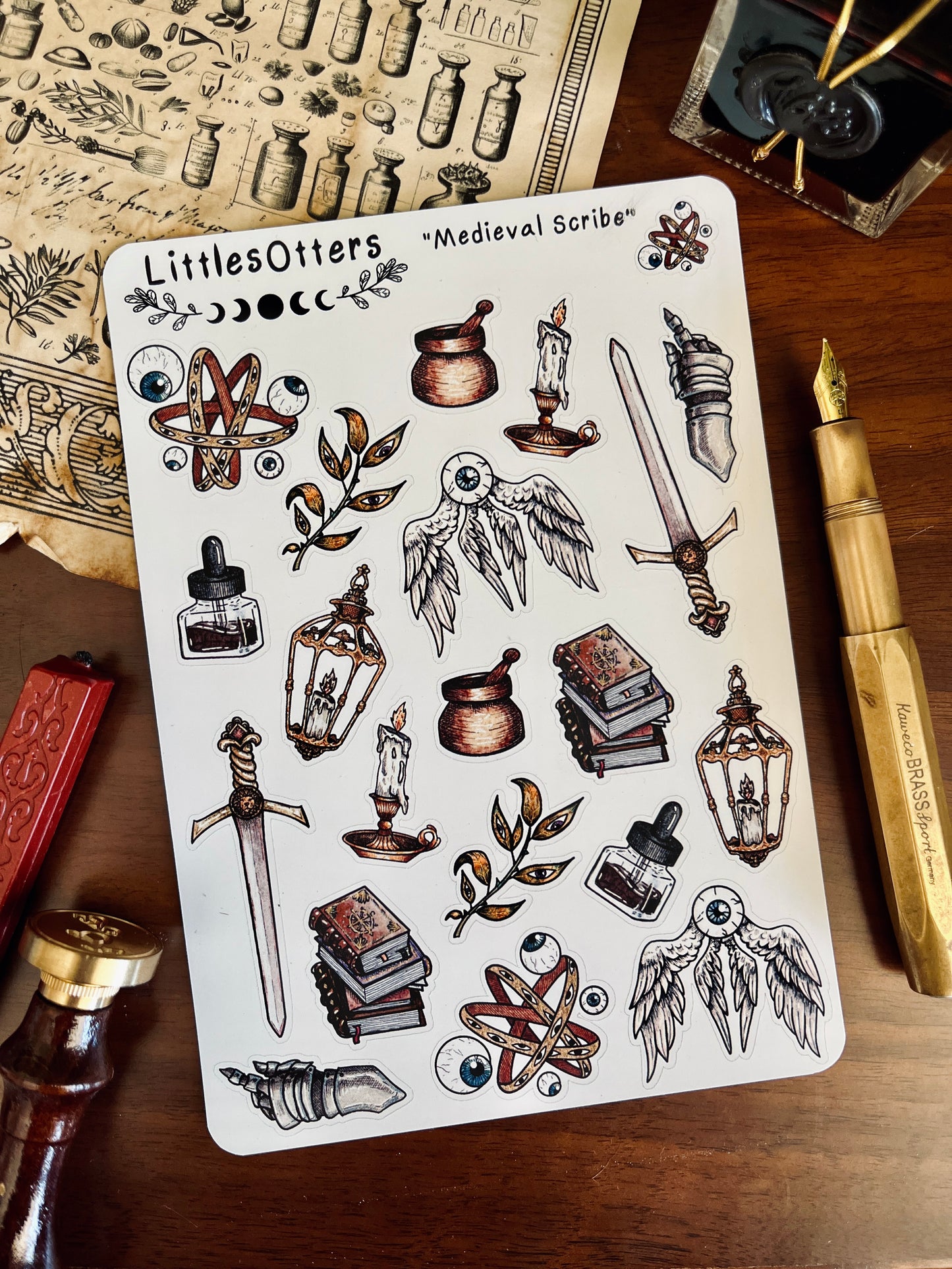 Planche de stickers "Scribe Médiéval"