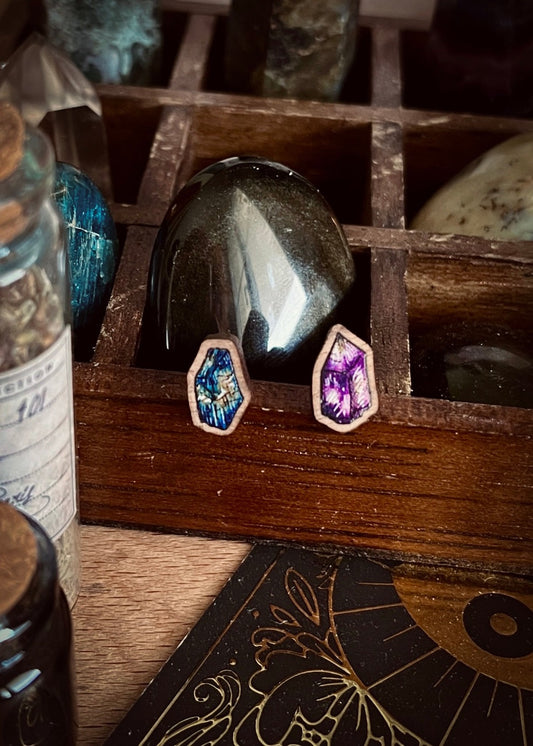"Amethyst & Labradorite" wooden earrings