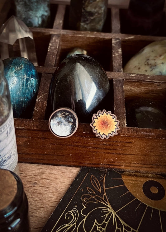 "Moon & Sun" small wooden earrings